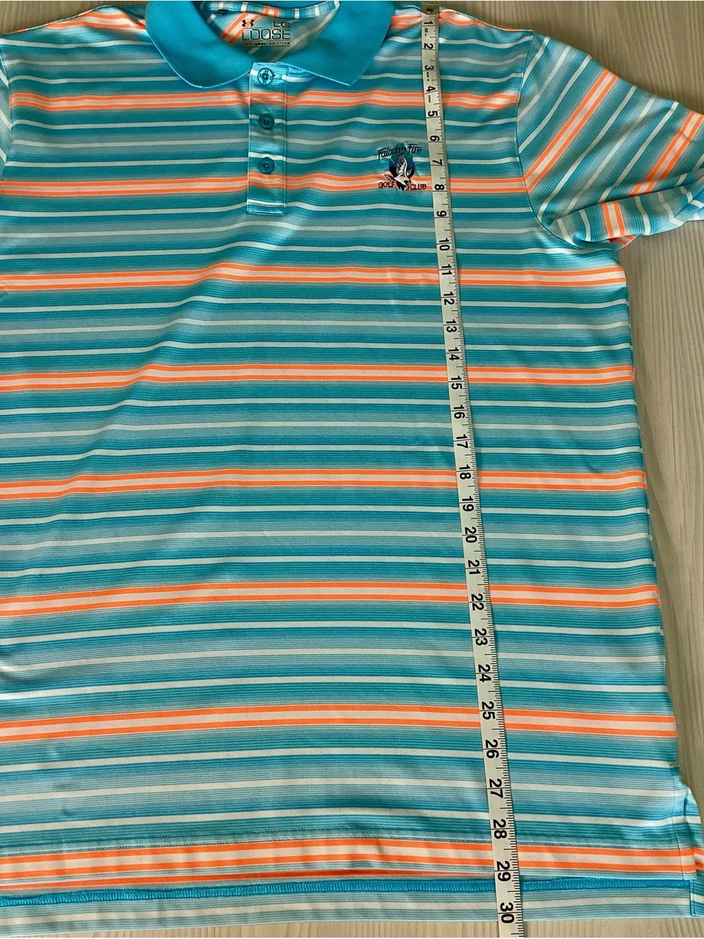 Falcon’s Fire Golf Club L Under Armour Heat Gear Blue Orange Stripe Polo Shirt